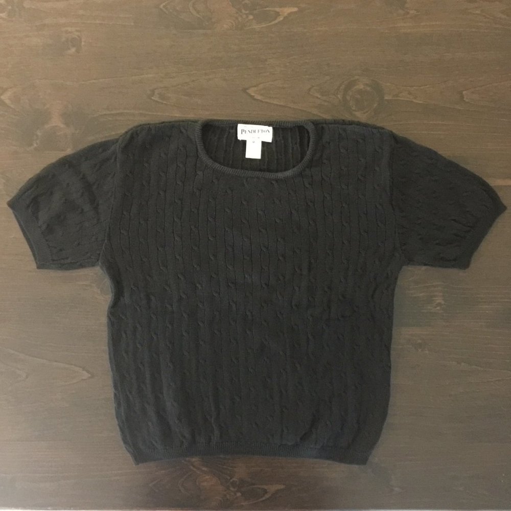 Pendleton Womens Sweater Black Short Sleeve Cable